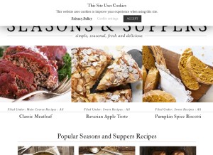 How seasonsandsuppers.ca looks like on a tablet such as an iPad.