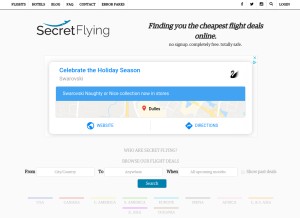 How secretflying.com looks like on a tablet such as an iPad.