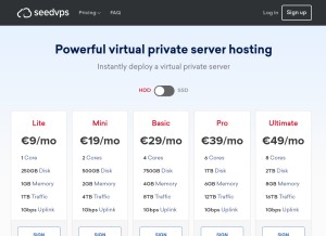 How seedvps.com looks like on a tablet such as an iPad.