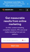 How semrush.com looks like on a mobile device such as an iPhone.