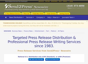 How send2press.com looks like on a tablet such as an iPad.