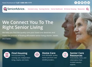 How senioradvice.com looks like on a tablet such as an iPad.