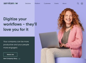 How servicenow.com looks like on a tablet such as an iPad.