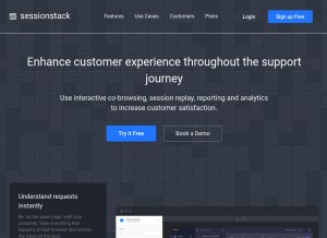 How sessionstack.com looks like on a tablet such as an iPad.