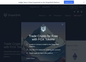 How shapeshift.io looks like on a tablet such as an iPad.