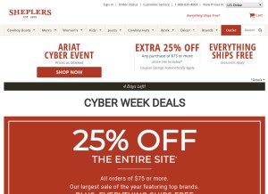How sheplers.com looks like on a tablet such as an iPad.