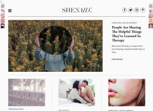 How shesaid.com looks like on a tablet such as an iPad.