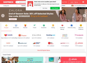 How shopback.ph looks like on a tablet such as an iPad.