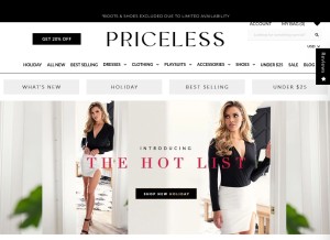 How shoppriceless.com looks like on a tablet such as an iPad.