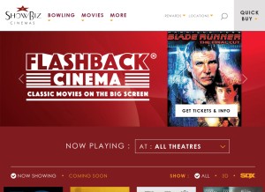 How showbizcinemas.com looks like on a tablet such as an iPad.