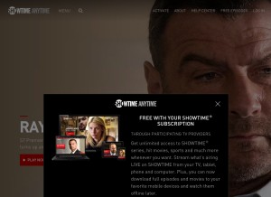 How showtimeanytime.com looks like on a tablet such as an iPad.