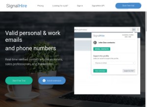 How signalhire.com looks like on a tablet such as an iPad.