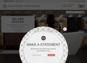 How signaturehardware.com looks like on a tablet such as an iPad.