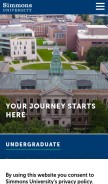How simmons.edu looks like on a mobile device such as an iPhone.