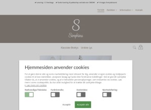 How simphina.dk looks like on a tablet such as an iPad.