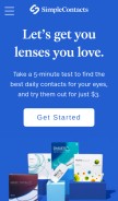 How simplecontacts.com looks like on a mobile device such as an iPhone.