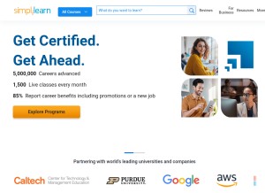 How simplilearn.com looks like on a tablet such as an iPad.