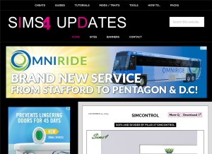 How sims4updates.net looks like on a tablet such as an iPad.