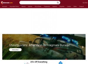 How sinemalar.com looks like on a tablet such as an iPad.