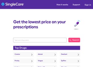 How singlecare.com looks like on a tablet such as an iPad.
