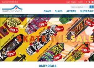 How skateamerica.com looks like on a tablet such as an iPad.
