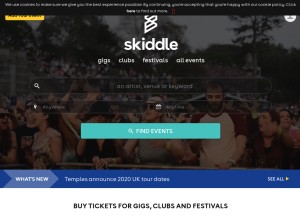 How skiddle.com looks like on a tablet such as an iPad.