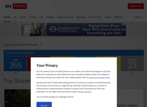 How skynews.com looks like on a tablet such as an iPad.