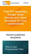 How slidescarnival.com looks like on a mobile device such as an iPhone.
