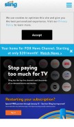 How sling.com looks like on a mobile device such as an iPhone.