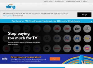How sling.com looks like on a tablet such as an iPad.