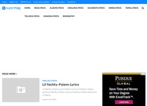 How smfclyrics.com looks like on a tablet such as an iPad.