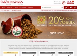 How smokingpipes.com looks like on a tablet such as an iPad.