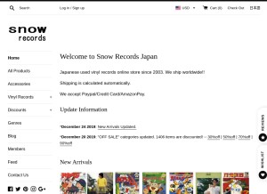 How snowrecords.com looks like on a tablet such as an iPad.