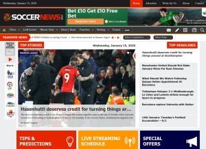 How soccernews.com looks like on a tablet such as an iPad.