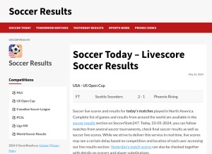 How soccerresults.us looks like on a tablet such as an iPad.