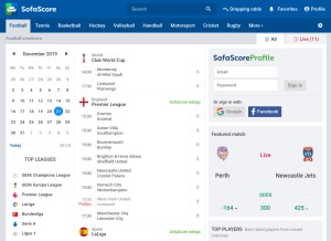 How sofascore.com looks like on a tablet such as an iPad.
