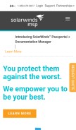 How solarwindsmsp.com looks like on a mobile device such as an iPhone.