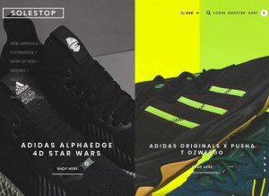 How solestop.com looks like on a tablet such as an iPad.