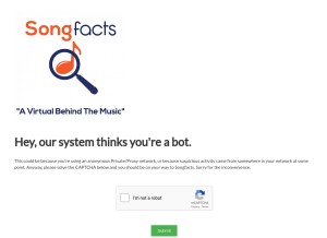 How songfacts.com looks like on a tablet such as an iPad.