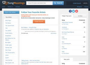 How songmeanings.com looks like on a tablet such as an iPad.