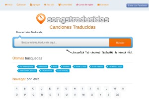 How songstraducidas.com looks like on a tablet such as an iPad.