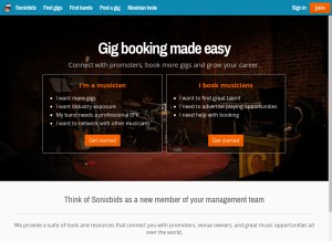 How sonicbids.com looks like on a tablet such as an iPad.