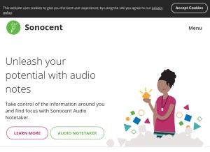 How sonocent.com looks like on a tablet such as an iPad.
