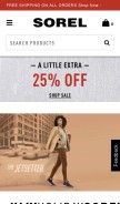 How sorel.com looks like on a mobile device such as an iPhone.