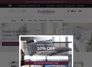 How southshorefinelinens.com looks like on a tablet such as an iPad.
