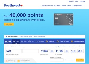 How southwest.com looks like on a tablet such as an iPad.