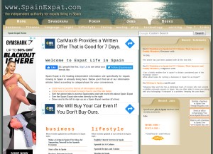 How spainexpat.com looks like on a tablet such as an iPad.