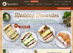 How specialtys.com looks like on a tablet such as an iPad.