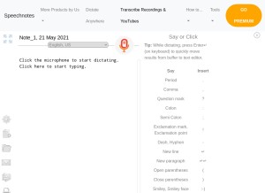 How speechnotes.co looks like on a tablet such as an iPad.