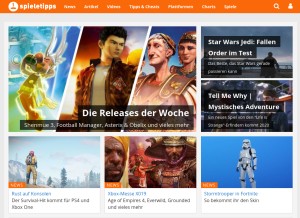 How spieletips.de looks like on a tablet such as an iPad.